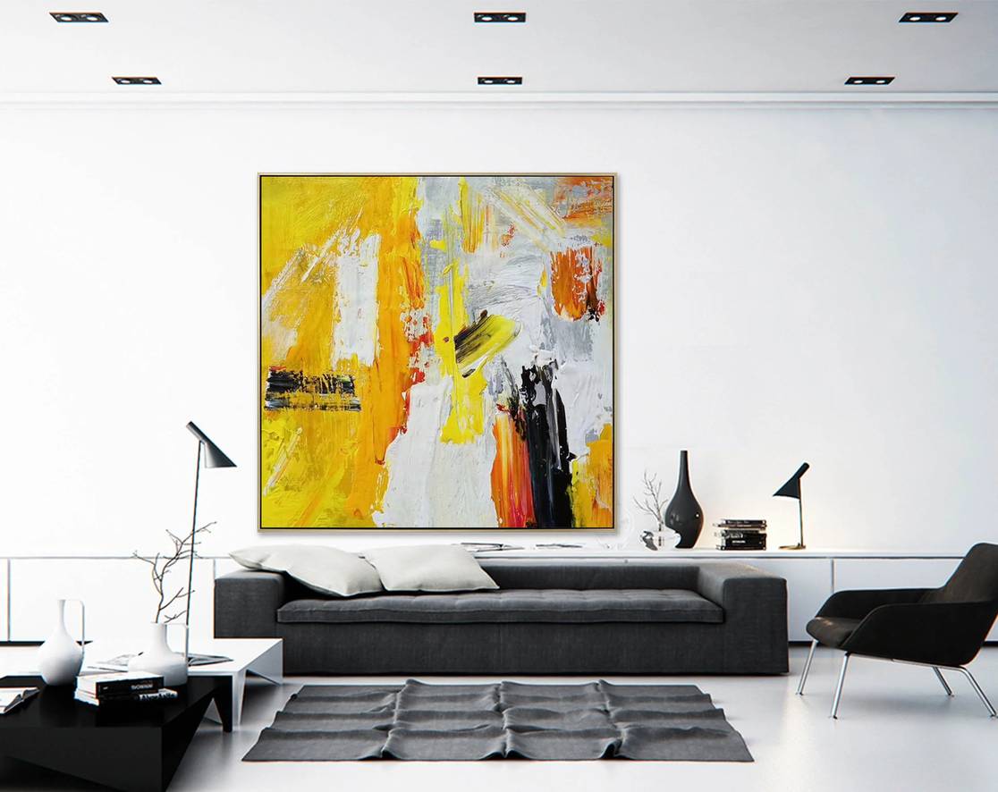 Yellow Abstract Canvas Painting Abstract Canvas Wall Art P9PAR wall art